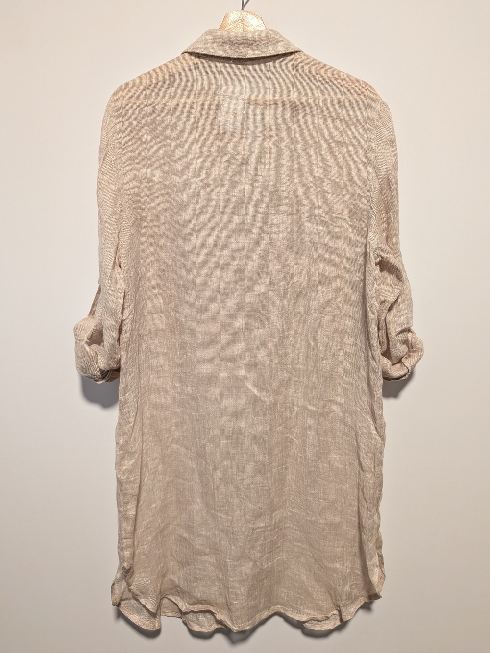 Magaschoni Soft Sand 100% Linen Shirt Dress L Roll Tab Sleeve NWT - Picture 3 of 7